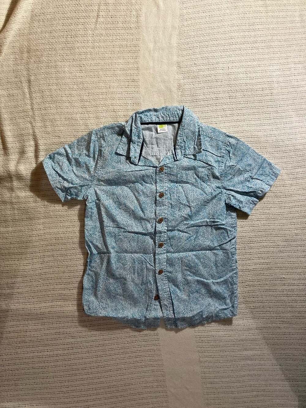 Kids Crazy 8 Blue and White Ditsy Print Short Sleeve Button-Up Shirt